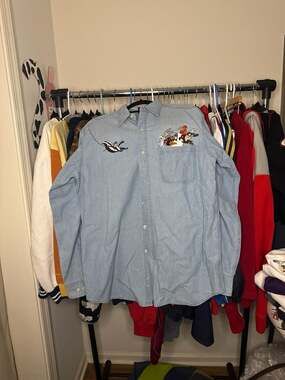 Vintage 1997 Looney Tunes Embroidered Denim Button Down Shirt